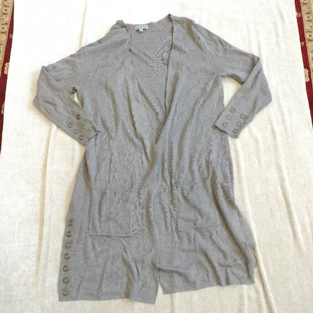 Joseph A. Long Open Front Grey Duster Cardigan Long Sleeve Size Large